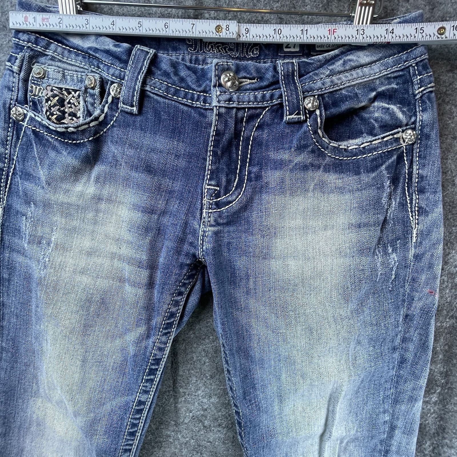 Miss Me Miss Me Jeans Women 27 Mid Easy Cropped Flap Rhinestones Y2K Size 27" / US 4 / IT 40 - 5 Thumbnail