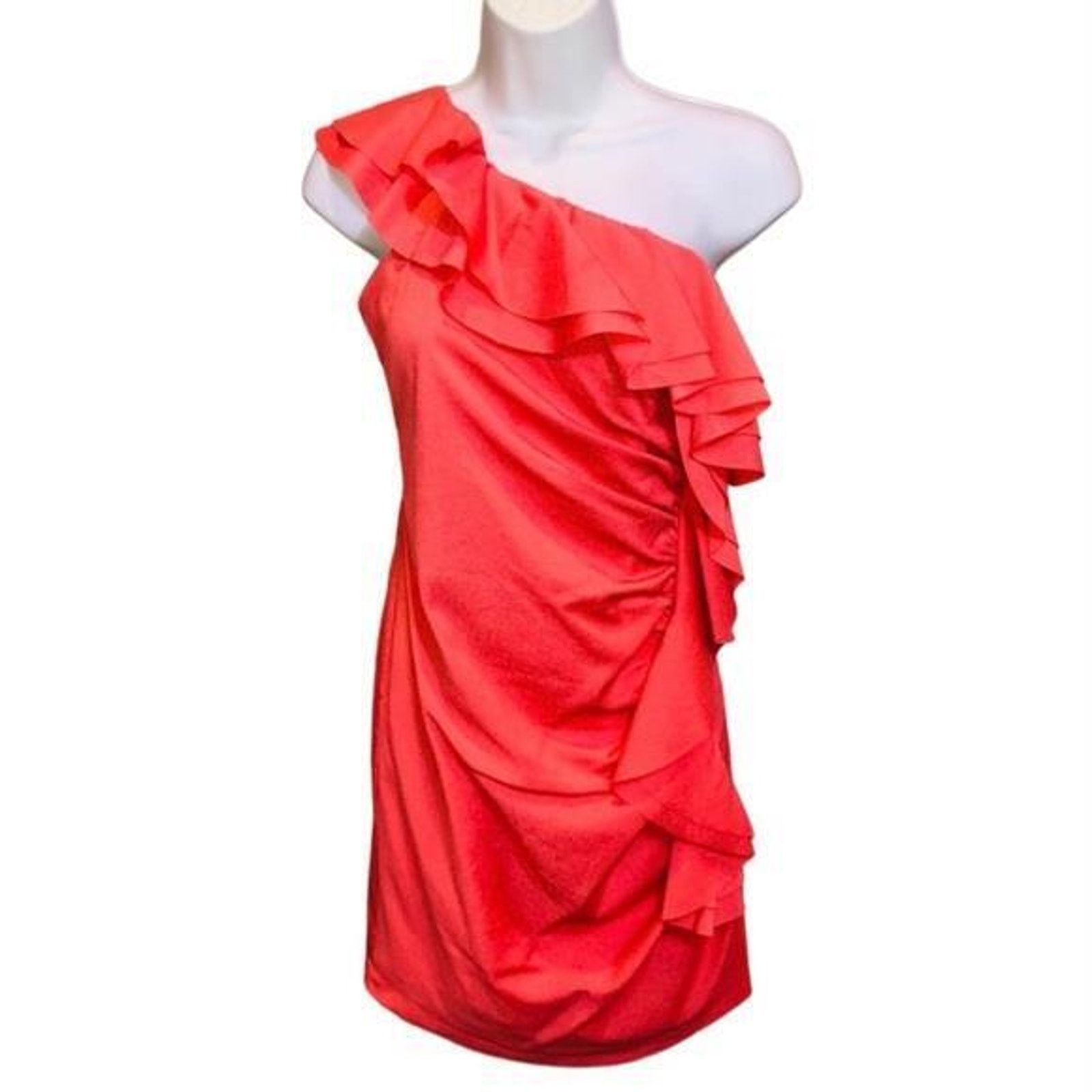 Other One Shoulder Coral Ruffle Cocktail Mini Dress Ya Los Angeles Size S / US 4 / IT 40 - 2 Thumbnail