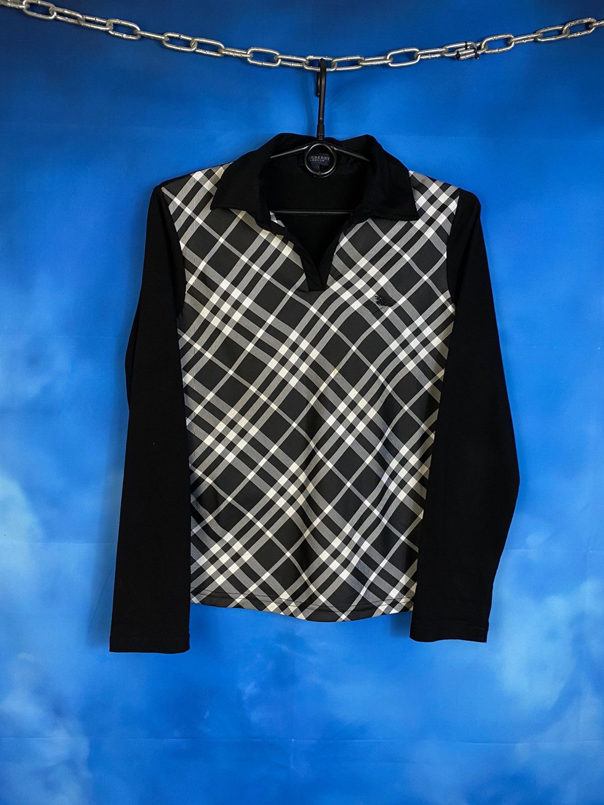 Burberry × Vintage Burberry London Black checked collar jumper Size L / US 10 / IT 46 - 1 Thumbnail