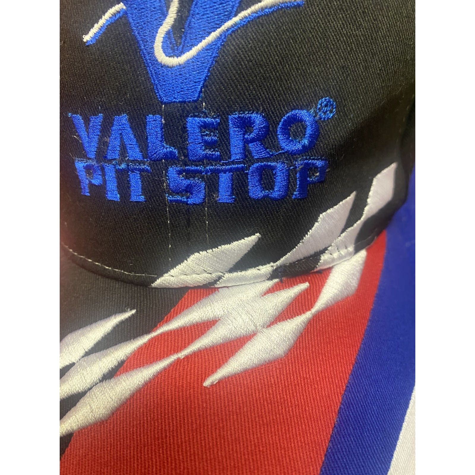 Vintage Valero Pit Stop Adjustable Hat Cap Racing Black W/ Red, White & Blue Embroidered Mens One Size Black Baseball Cap Adjustable Cap Embroidered Branded Size ONE SIZE - 2 Thumbnail