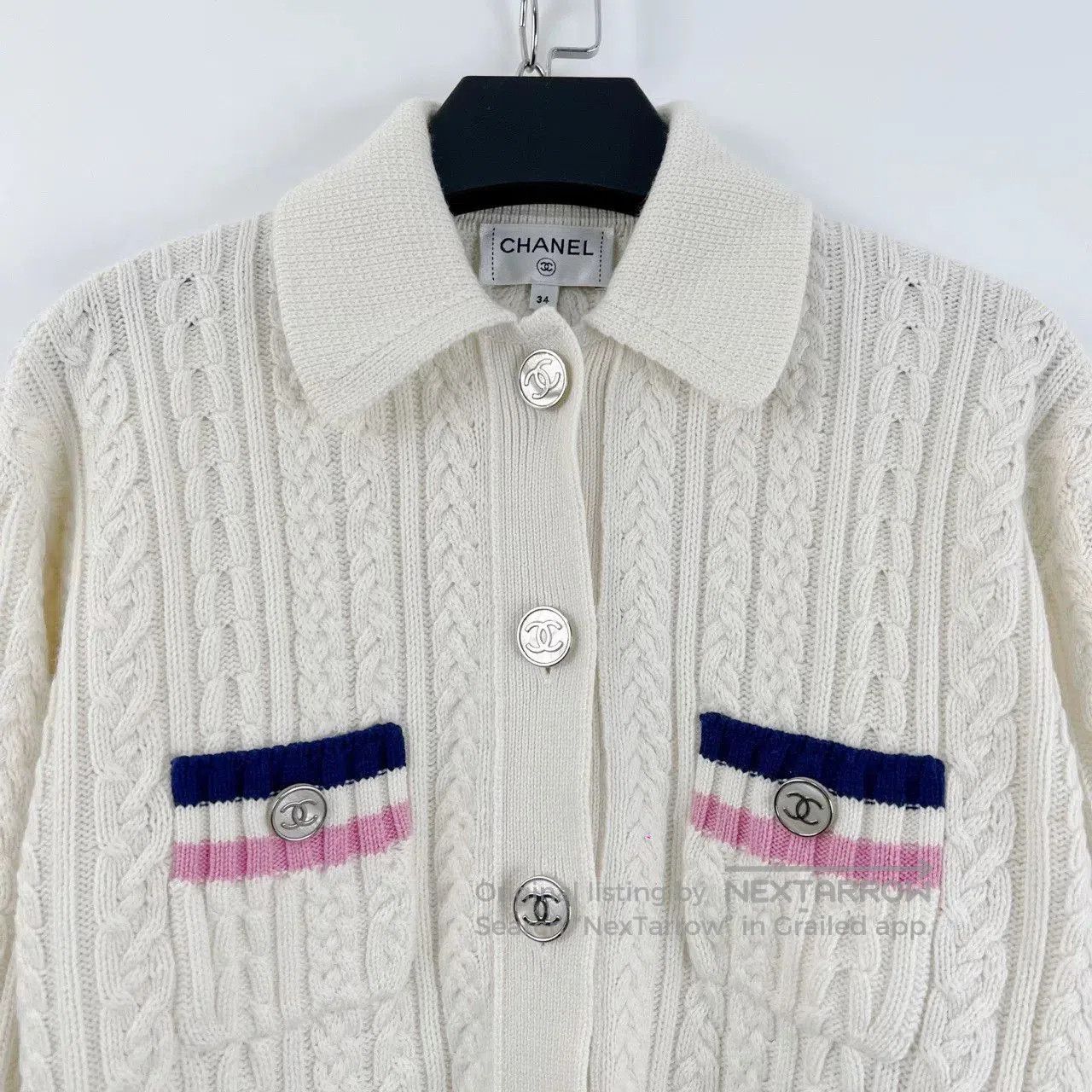 Chanel Chanel Beige Stripe Enamel Button Cardigan. Size US S / EU 44-46 / 1 - 4 Thumbnail