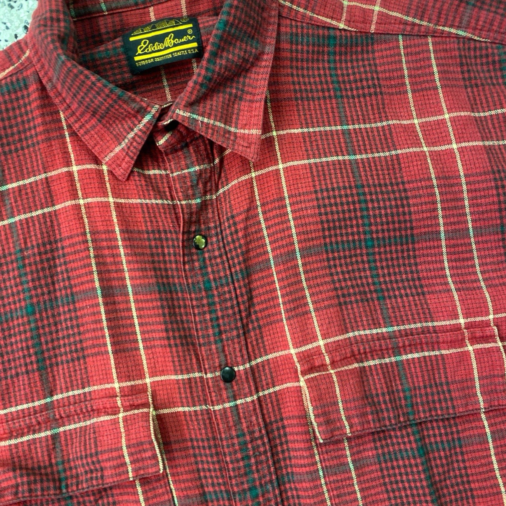 Eddie Bauer VINTAGE Eddie Bauer Plaid Herringbone Shirt Snap Buttons 90s Mens L Size US L / EU 52-54 / 3 - 2 Thumbnail