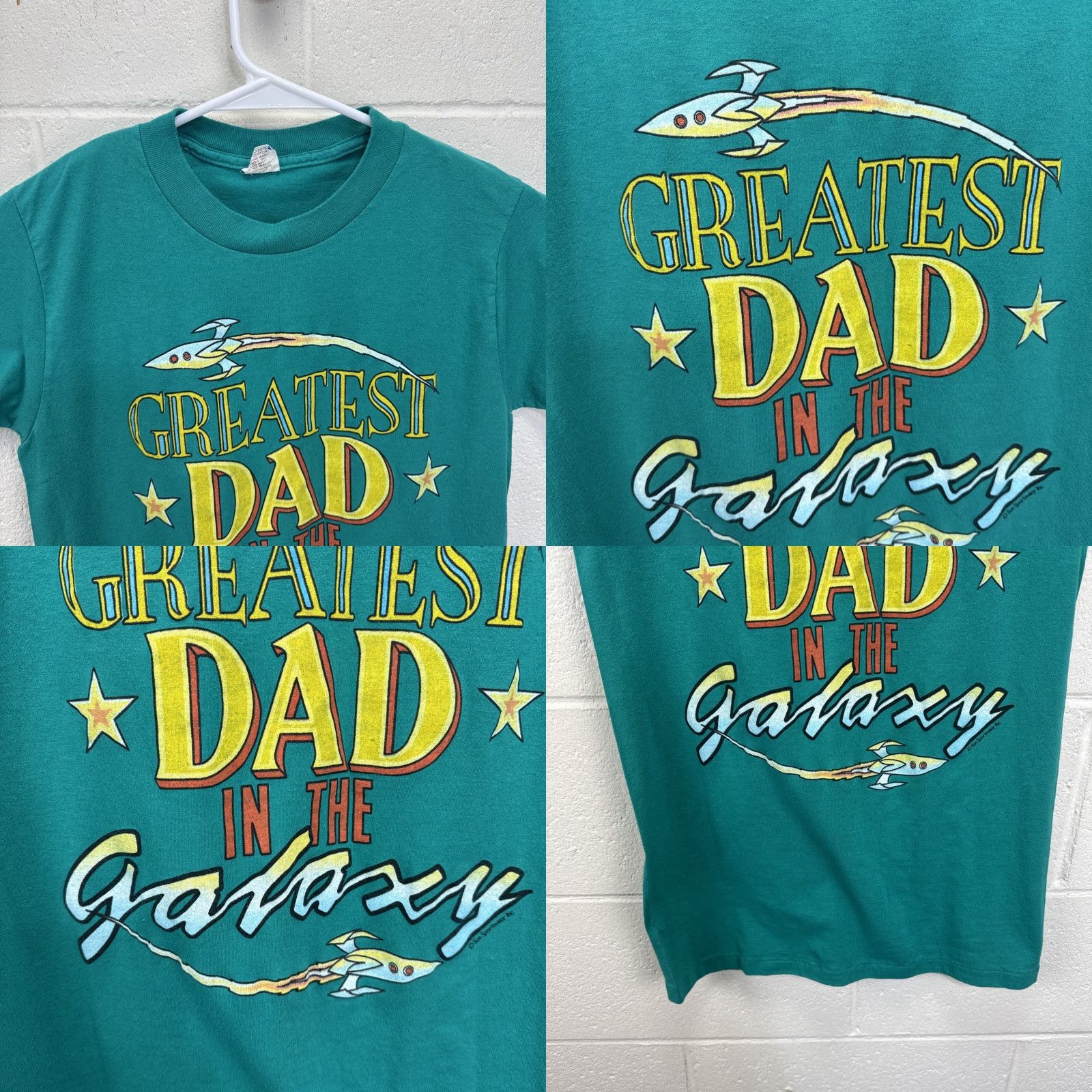Sunray Sportswear VINTAGE Greatest Dad In The Galaxy T Shirt 80s Single Stitch USA Made Medium Man Green 80s Dad Funny Sun Sportswear Shirt Mens Size US M / EU 48-50 / 2 - 8 Thumbnail