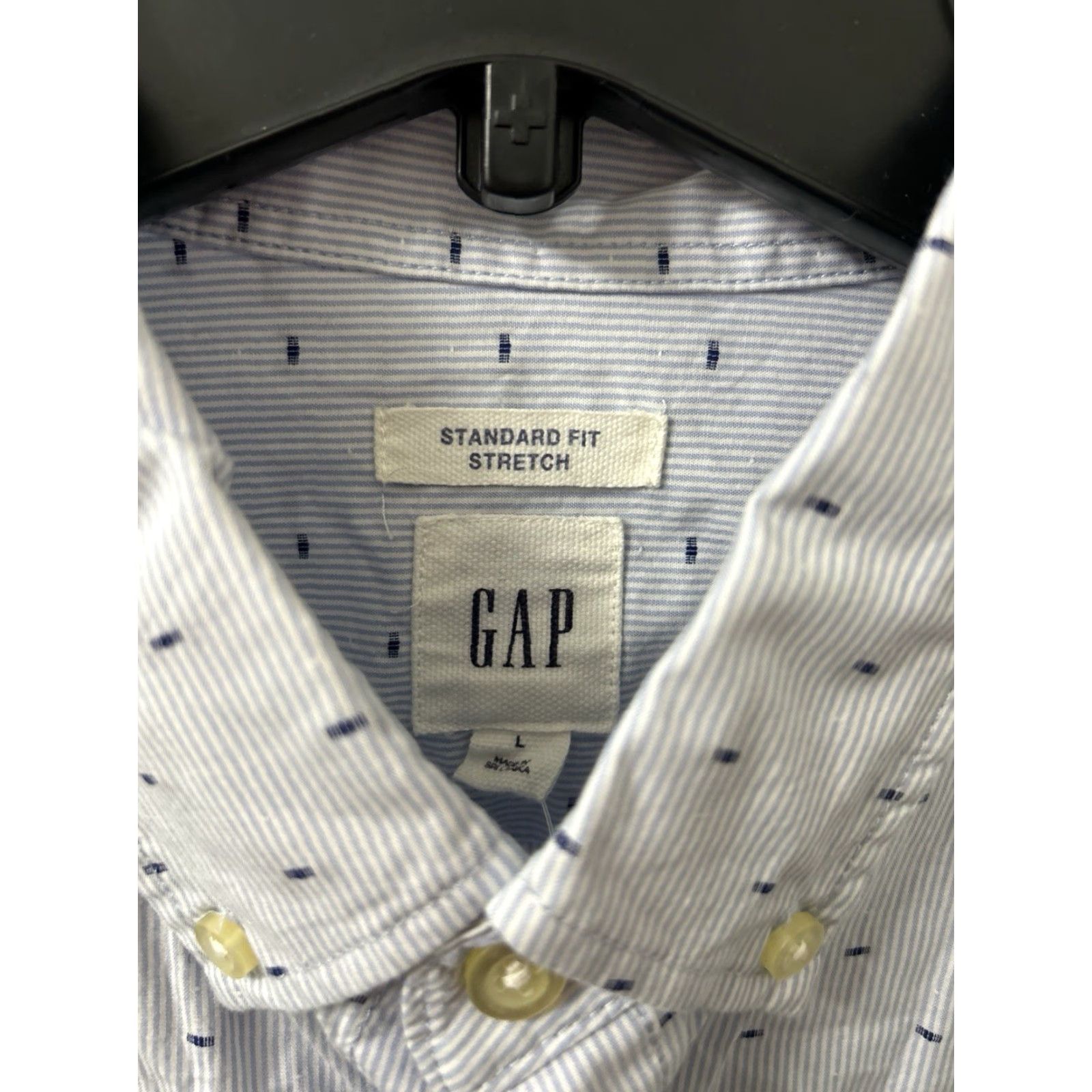 Gap GAP Shirt Mens L Blue Oxford Button-Down Striped Geometric Stretch Standard Fit Regular Pins Pocketed Casual Workwear Size US L / EU 52-54 / 3 - 6 Thumbnail