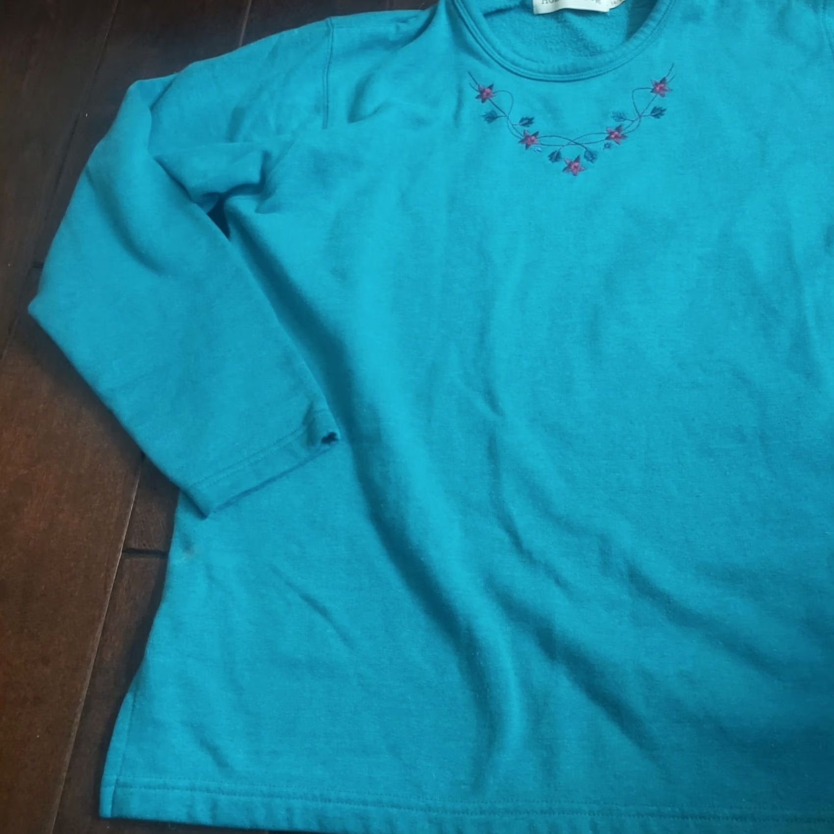 Vintage Holmewood Women's Turquoise Blue Plant Star Print Pullover Sweater Size M 14/16 Sleeve Long Crew Neck Stars Pullover Women M & M Size M / US 6-8 / IT 42-44 - 3 Thumbnail