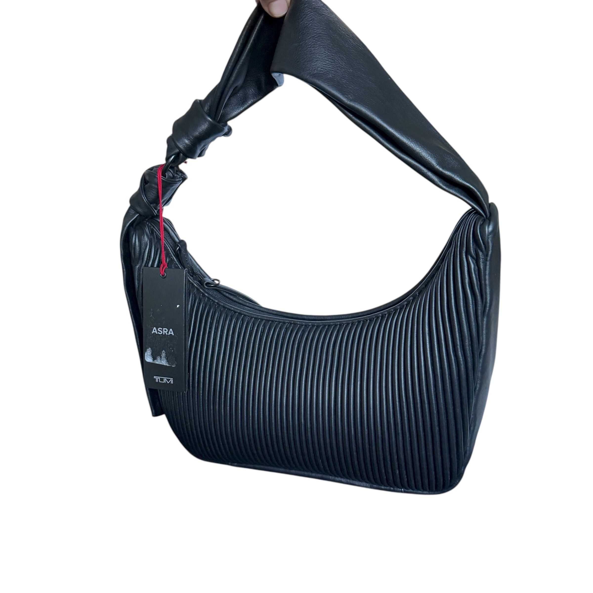 Tumi Tumi ASRA Black Leather SMALL Shoulder Bag - Ribbed texture Size ONE SIZE - 1 Thumbnail