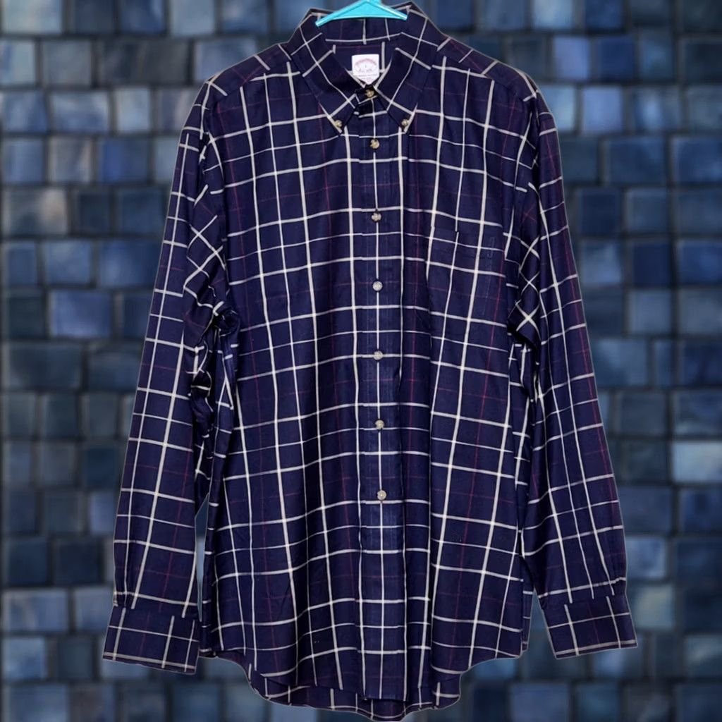 Brooks Brothers Brooks Brothers Mens L Button Down Dress Shirt Supima Cotton Plaid Non-Iron Size 42R - 1 Thumbnail