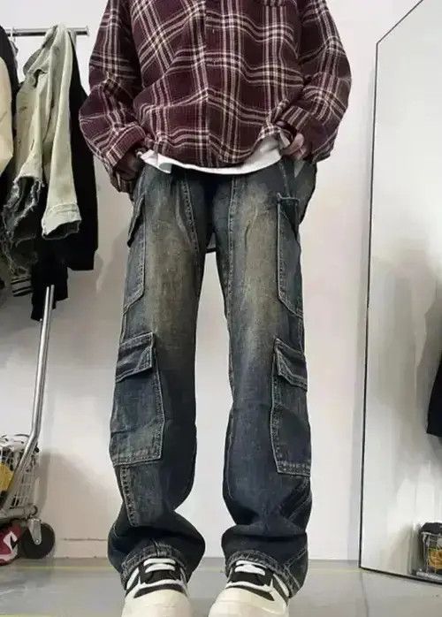 Japanese Brand Blue Color Straight Casual Trousers Cargo Denim Pant Size US 32 / EU 48 - 6 Thumbnail