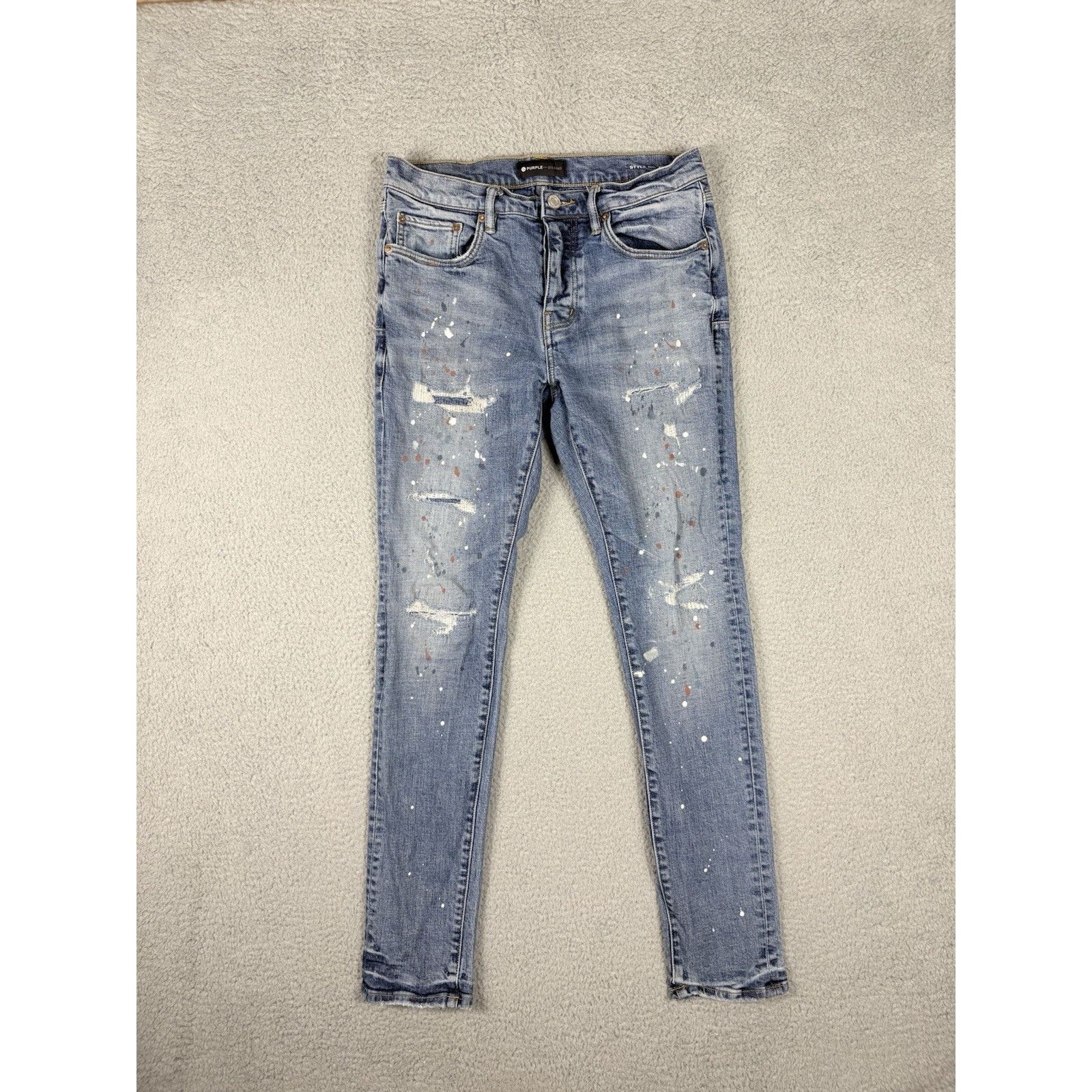Purple Brand Purple Brand Jeans Men’s 31 Blue Splatter P001 Distress Moto Size US 31 - 1 Thumbnail