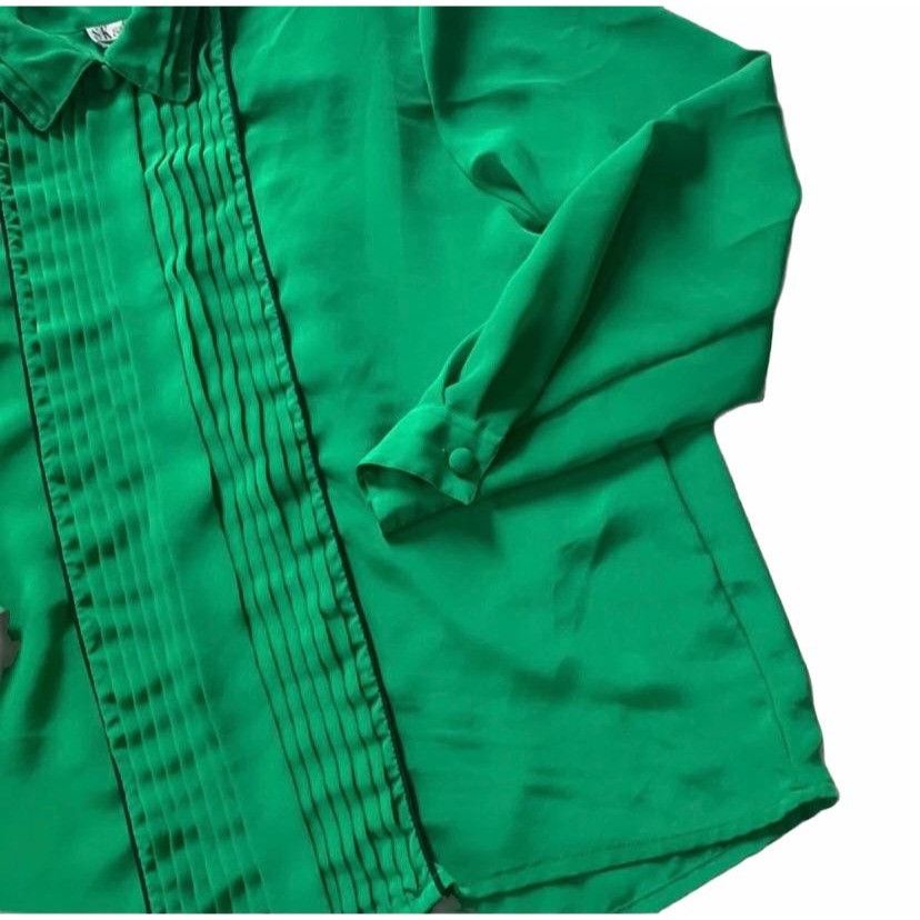 Vintage Vintage Shamrock Green Spring Vertical Pleated Blouse 16 Size XXL / US 16-18 / IT 52-54 - 6 Thumbnail