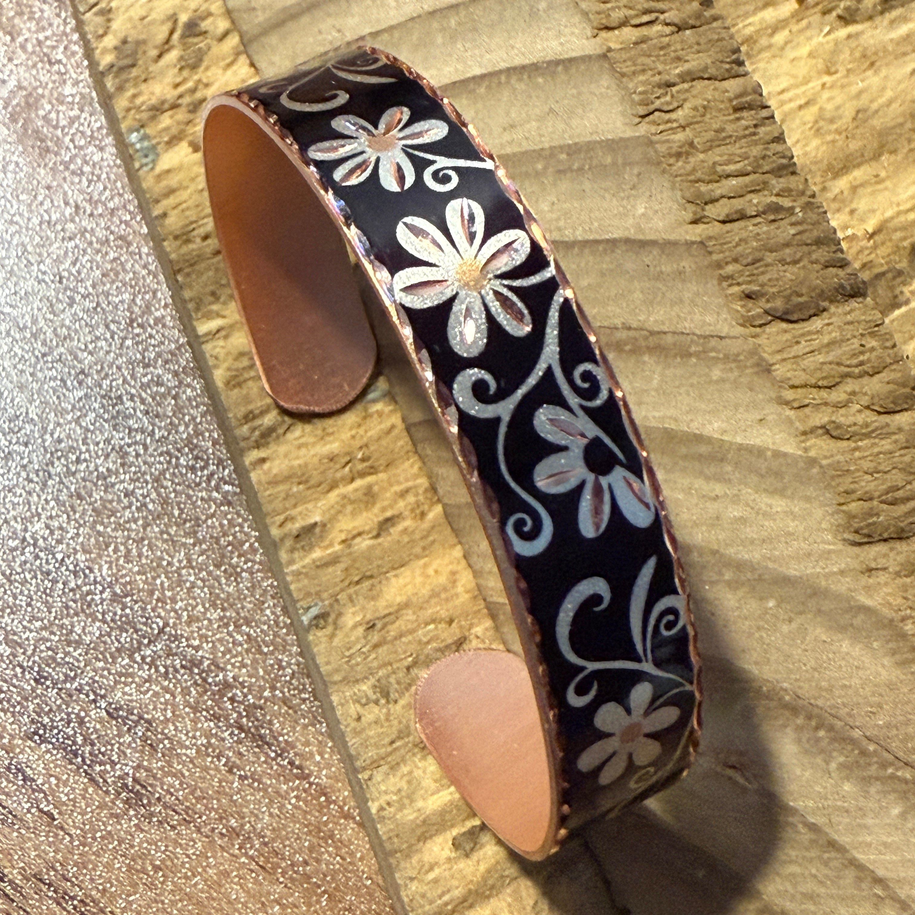 Other Copper Black Diamond Floral Narrow Cuff Bracelet Gift Box Size ONE SIZE - 8 Thumbnail