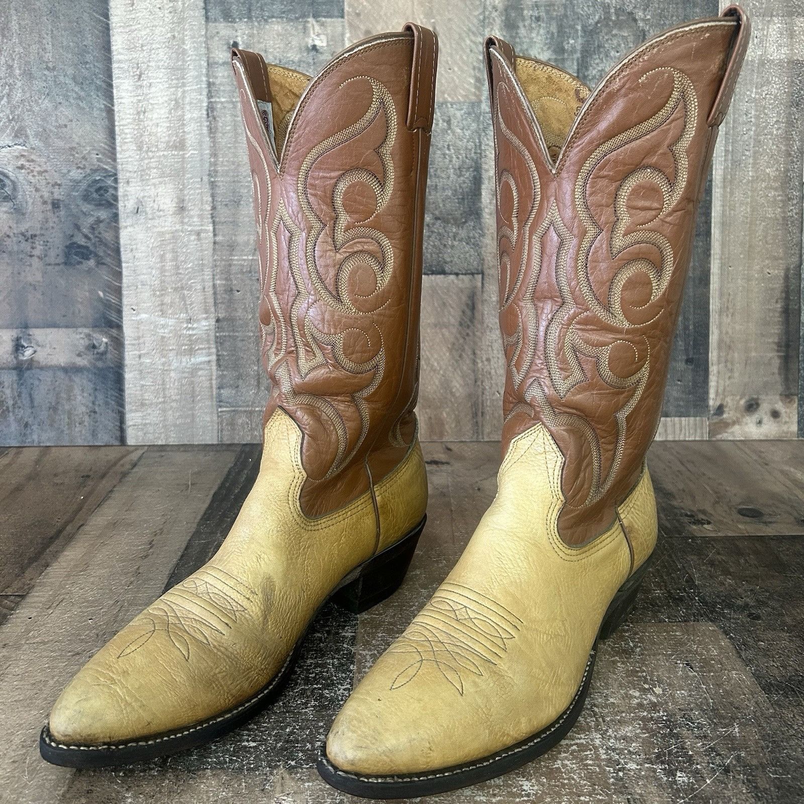 Nocona Brown Leather Western Cowboy Boots Men’s Size 9 D Made in USA Vintage Nocona Men main image 3