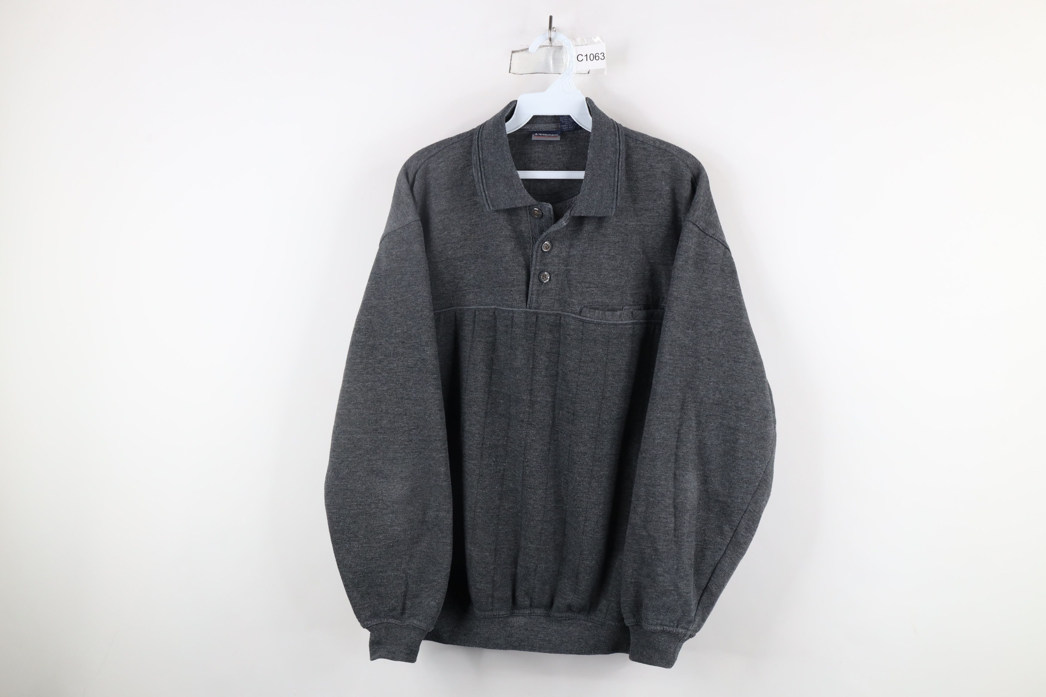 Vintage Vintage 90s Streetwear Collared Pullover Sweatshirt Gray Size US L / EU 52-54 / 3 - 1 Thumbnail