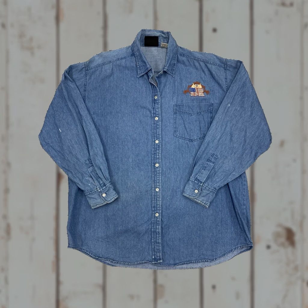 Vintage VINTAGE Warner Bros Denim Lightweight Shirt Mens XL Button-Up Collared Long Sleeve Size US XL / EU 56 / 4 - 1 Thumbnail
