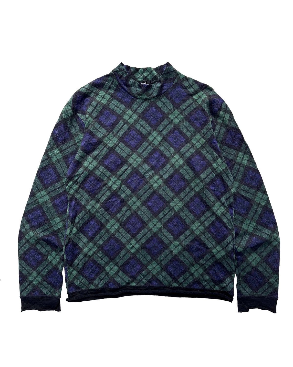 image of Tricot Comme Des Garcons Wool Turtleneck in Plaid, Men's (Size Small)
