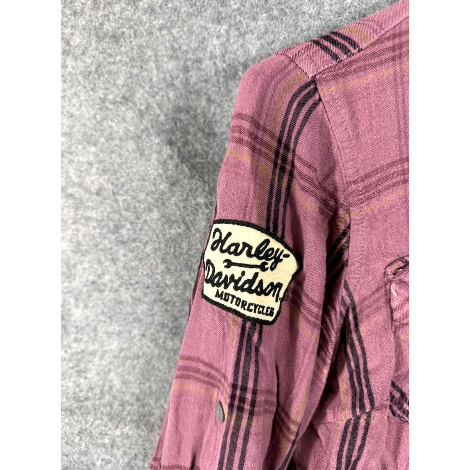 Harley Davidson Harley-Davidson Shirt Womens S Dusky Orchid Purple Plaid Roll Tab Sleeve Button Up Shirt Size S / US 4 / IT 40 - 6 Thumbnail