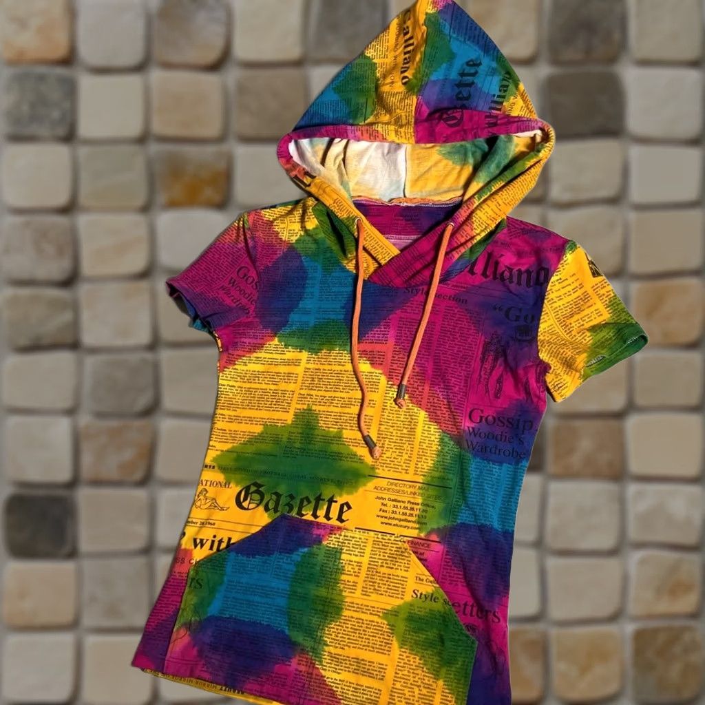 John Galliano Galliano newspaper Hoodie Rare Design tight | Grailed