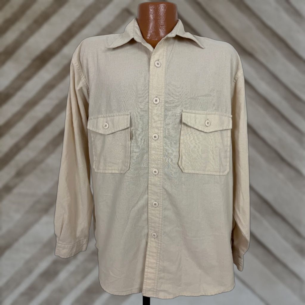 Bugle Boy VINTAGE Bugle Boy Flannel Shirt Mens Large Ivory Lightweight 90s Outdoors Button-Up Long Sleeve Size US L / EU 52-54 / 3 - 1 Thumbnail