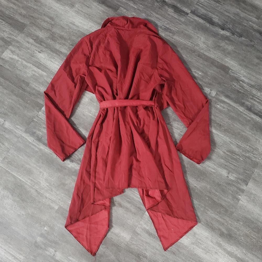 Designer Dark Red Classic Duster Cardigan Size L / US 10 / IT 46 - 2 Thumbnail