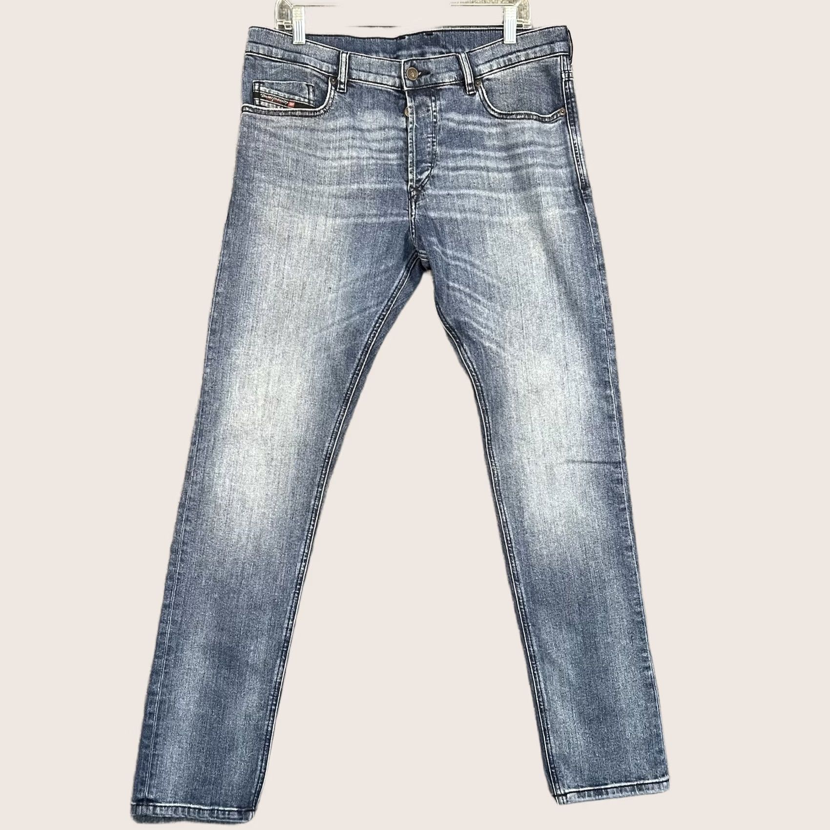 Diesel Diesel Tepphar Mens Stretch Jeans 34x32 Blue Button Fly Faded Whiskers Size US 34 / EU 50 - 1 Thumbnail