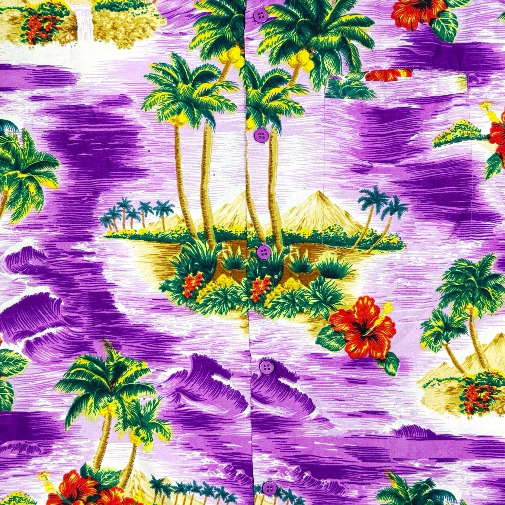 Erima VINTAGE RIMA Purple Hawaiian Button-Up Shirt Men’s Medium Regular Button-Down Collared Short Sleeve Floral Palm Tree Sunset Size US M / EU 48-50 / 2 - 2 Thumbnail