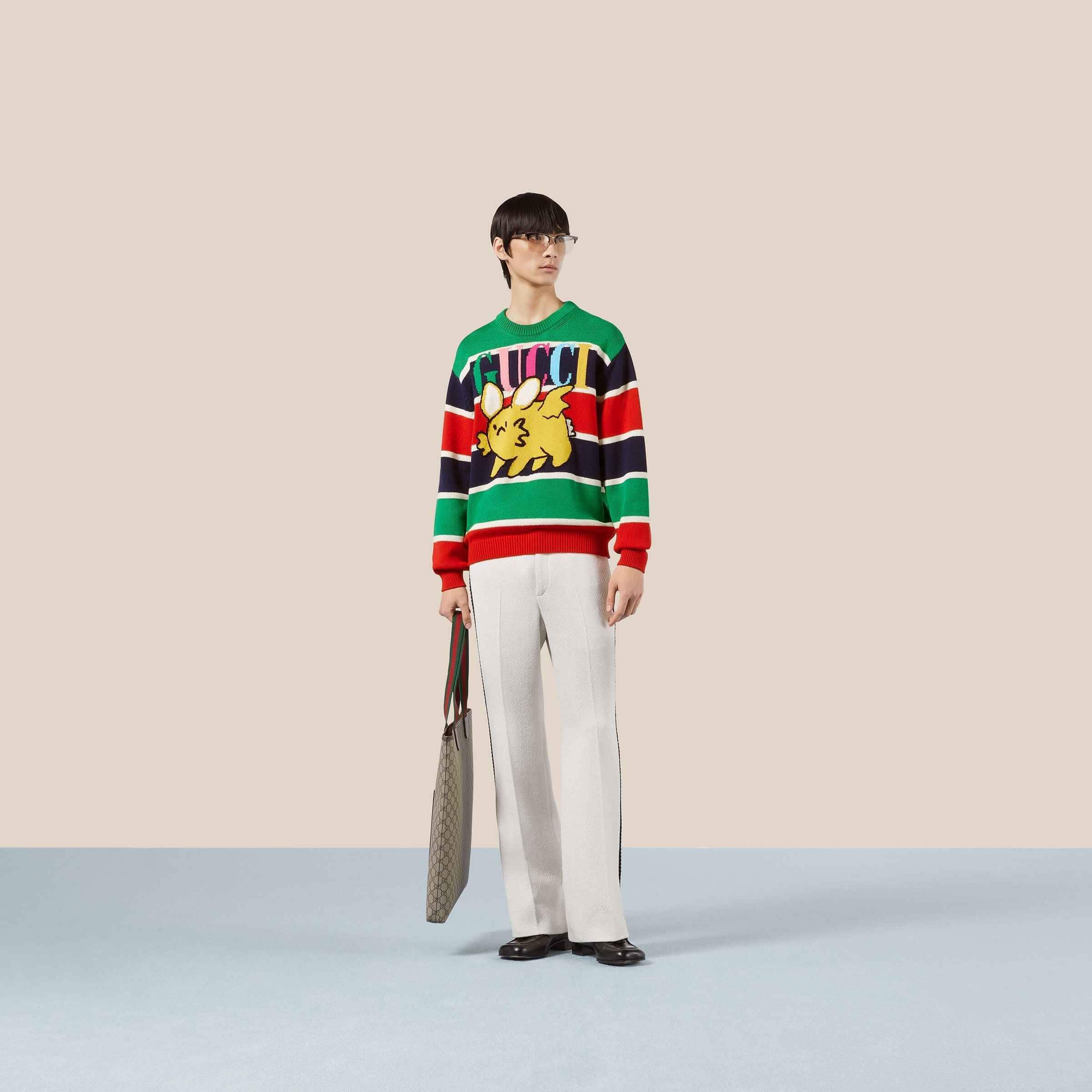 Gucci M - Gucci Kawaii Striped Sweater Green Red Cotton Wool Size US M / EU 48-50 / 2 - 4 Thumbnail