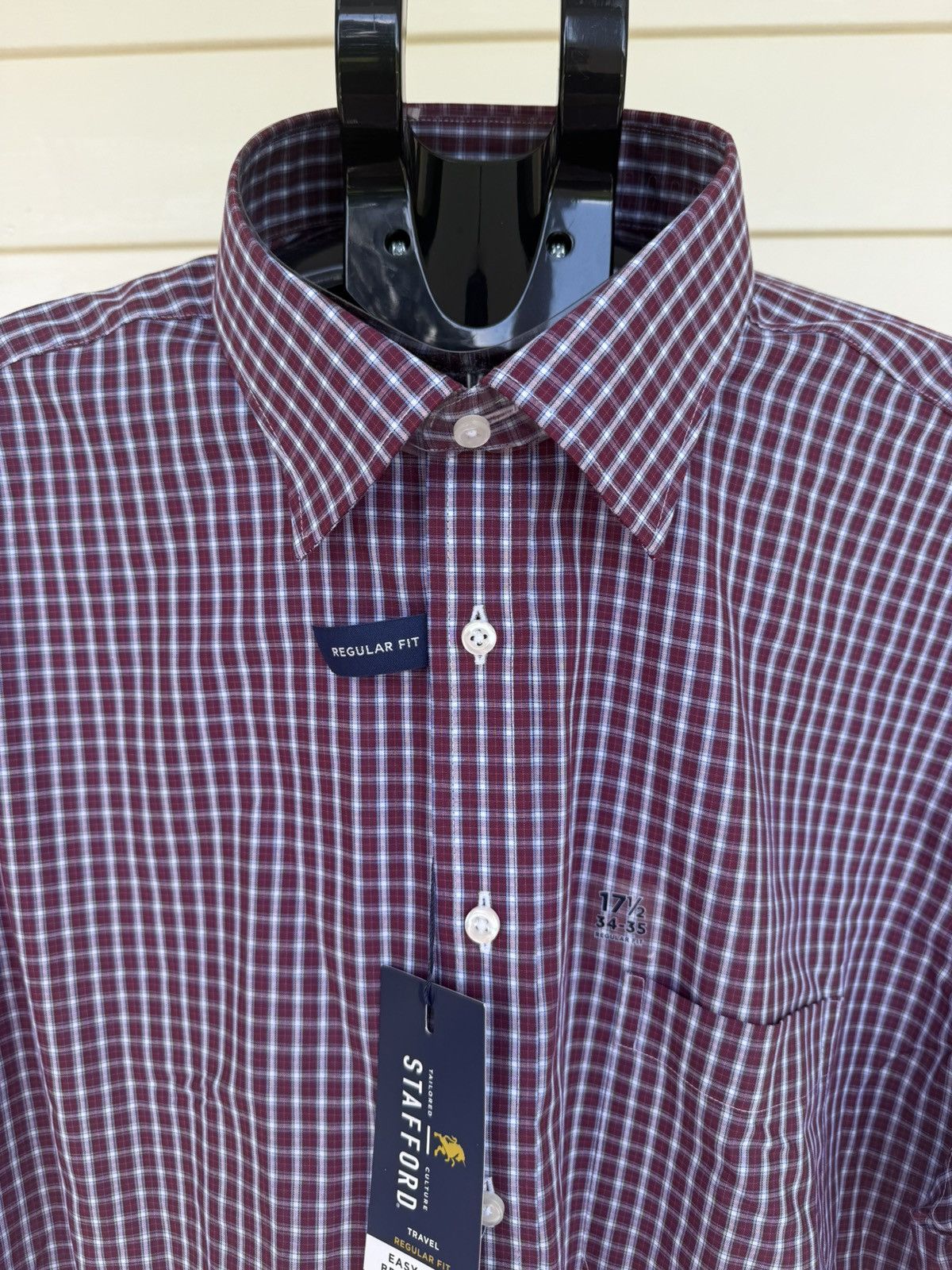 Stafford Stafford Button Up Long Sleeve Shirt Red Plaid 17 1/2 34-35 Size US M / EU 48-50 / 2 - 2 Thumbnail
