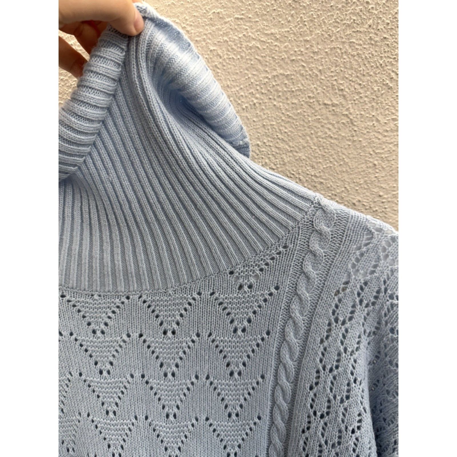 Vintage Unbranded Womens Sweater Size Large Blue Open Knit Long Sleeve Turtleneck Size L / US 10 / IT 46 - 3 Thumbnail