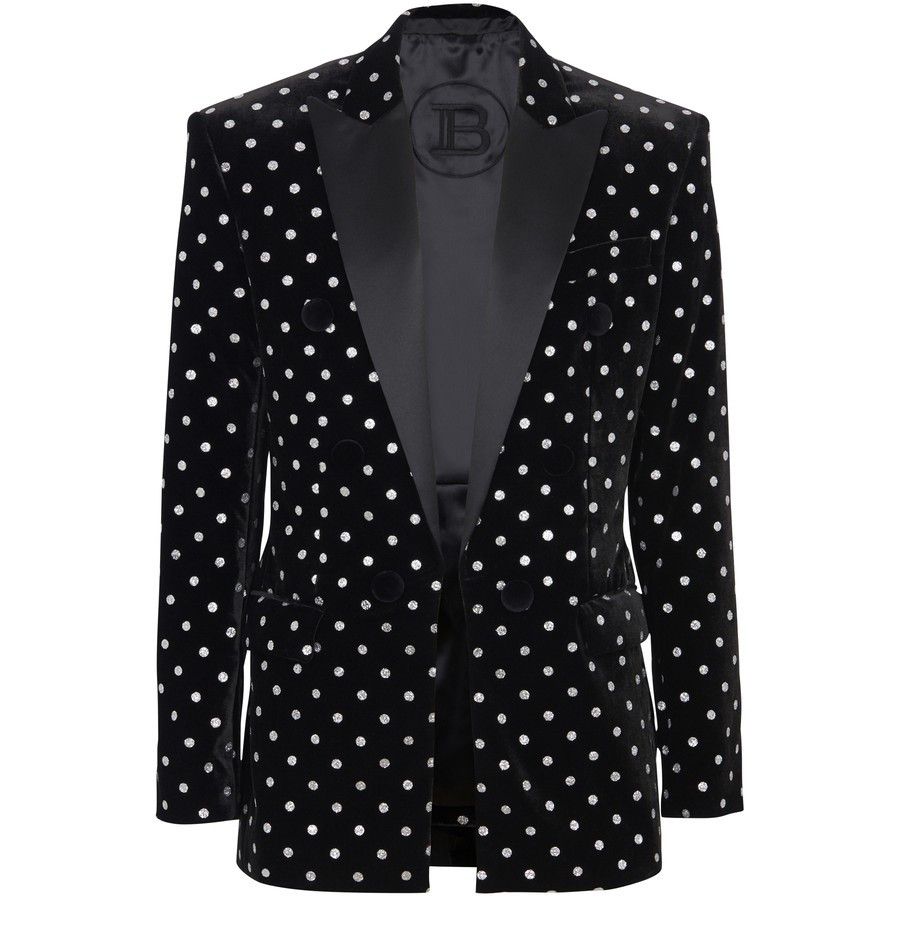 o1s1wg110125 Velvet Glitter Dot Jacket in Black White