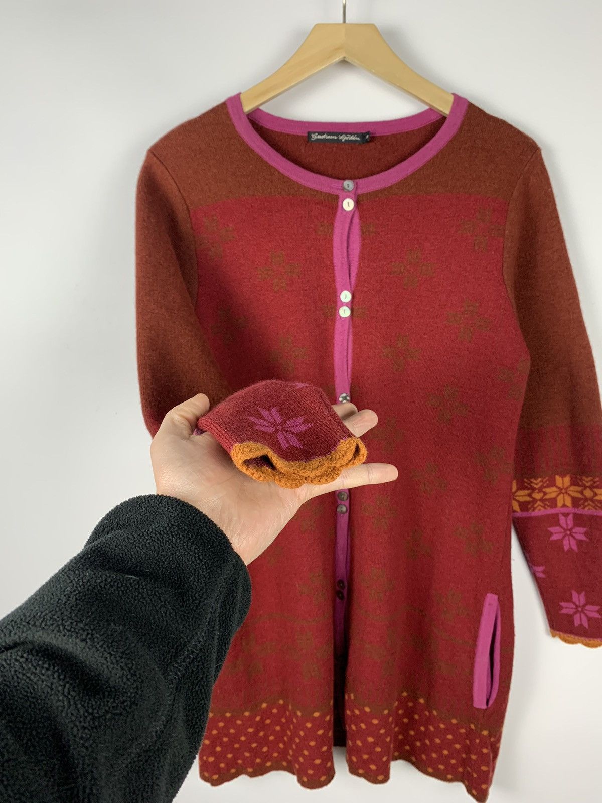 Gudrun Sjoden Gudrun Sjoden Winter Pattern Wool Long Cardigan Sweater Red Size M / US 6-8 / IT 42-44 - 6 Thumbnail