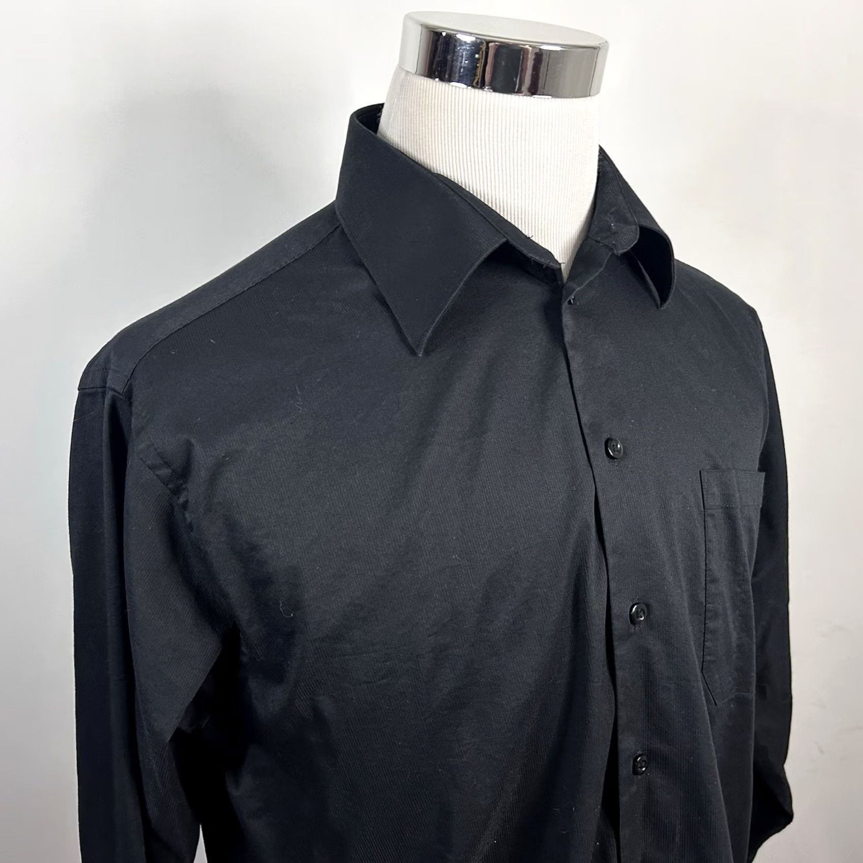 Vintage Kenneth Cole Reaction Dress Shirt Black Cotton Blend Slim 16.5 34/35 Mens Casual Business Shirt Size 46R - 2 Thumbnail