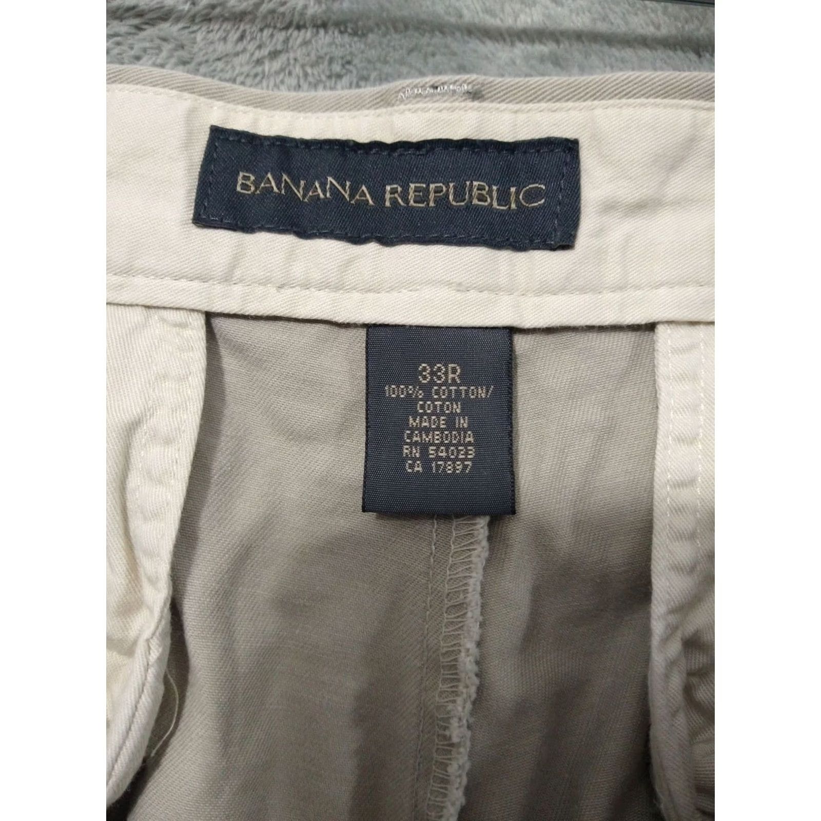 Banana Republic Banana Republic Chino Pants Mens Beige Cotton Flat Front Tapered Leg 33x28 Casual Size US 33 - 7 Thumbnail