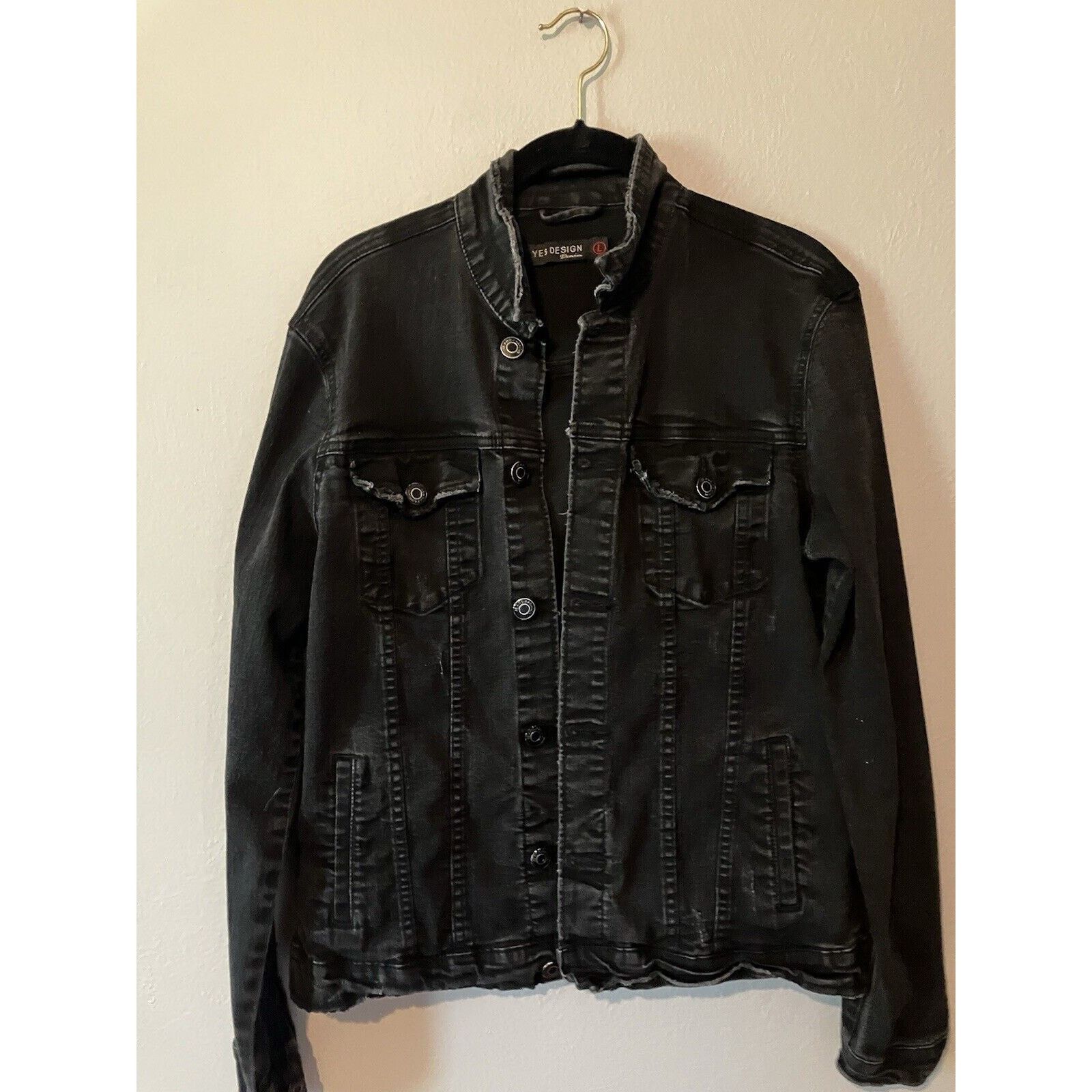 Women's jeans jacket black large coco chanel quote RARE