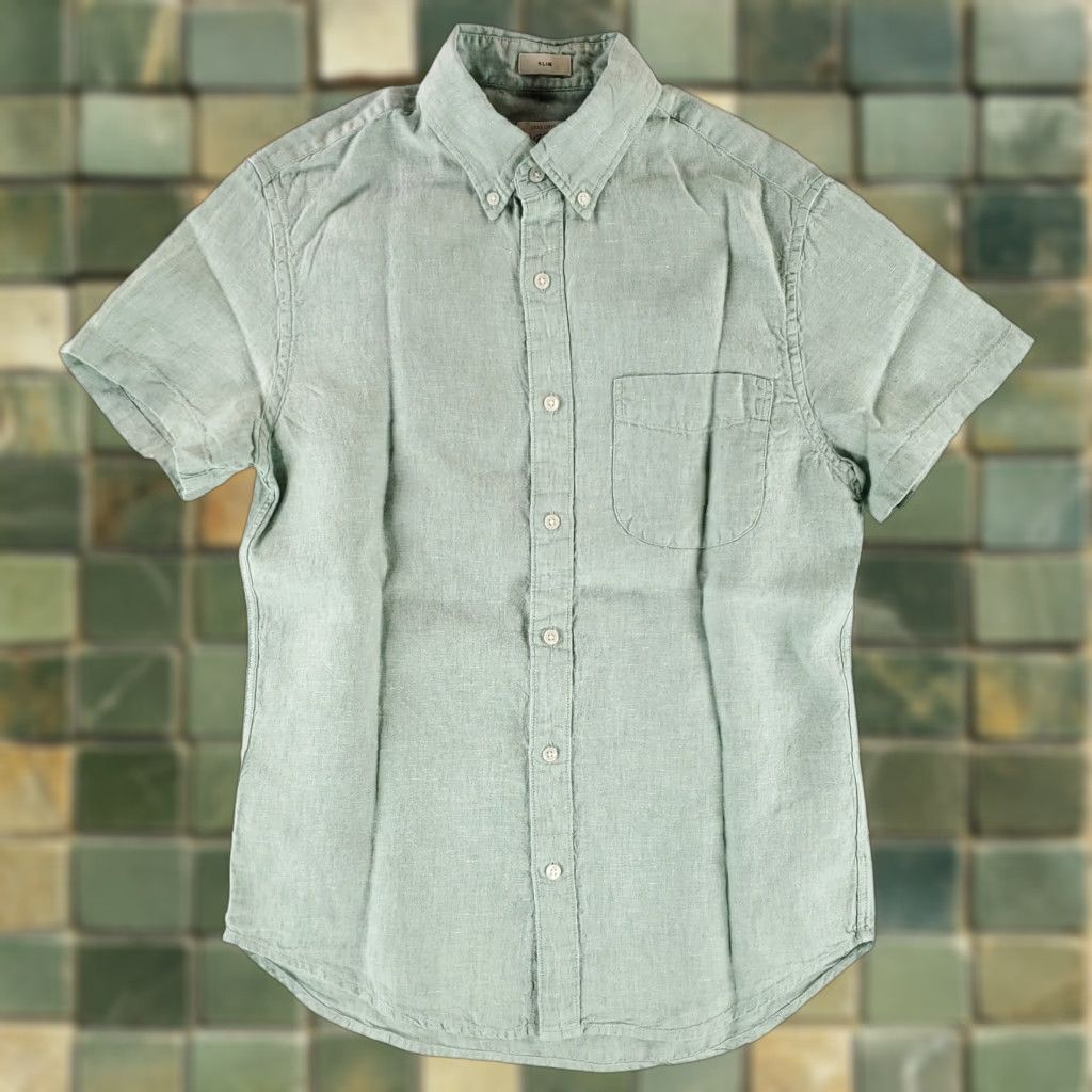 J.Crew J.Crew Shirt Short Sleeve Slim Green 100% Linen Mens S Size US S / EU 44-46 / 1 - 1 Thumbnail
