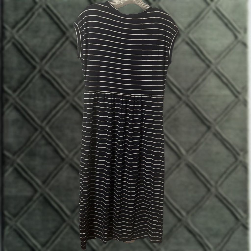 Vintage Maurices Dress Knit Tank Stripe Blue White Pockets Stretch Short Sleeve Round Neck Pullover Casual Pencil Textured Knit Size M / US 6-8 / IT 42-44 - 1 Thumbnail