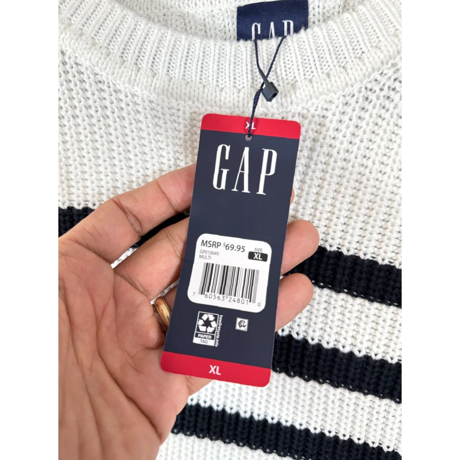Gap GAP Pullover Sweater Womens XL Ivory Black Knit Striped Crewneck Long Sleeve NWT Size XL / US 12-14 / IT 48-50 - 7 Thumbnail