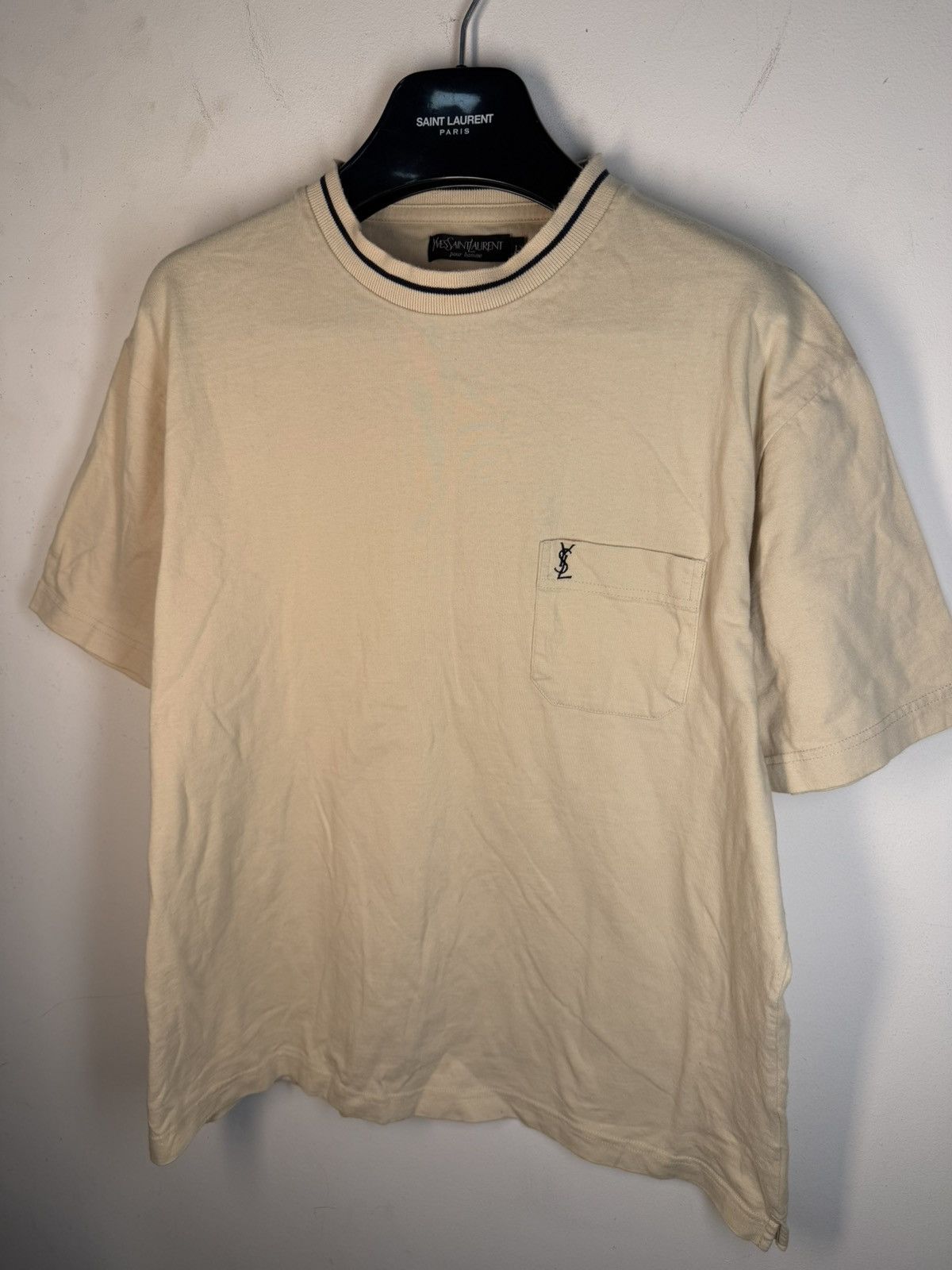 Yves Saint Laurent 90s YSL T-Shirt Beige Size US L / EU 52-54 / 3 - 11 Thumbnail