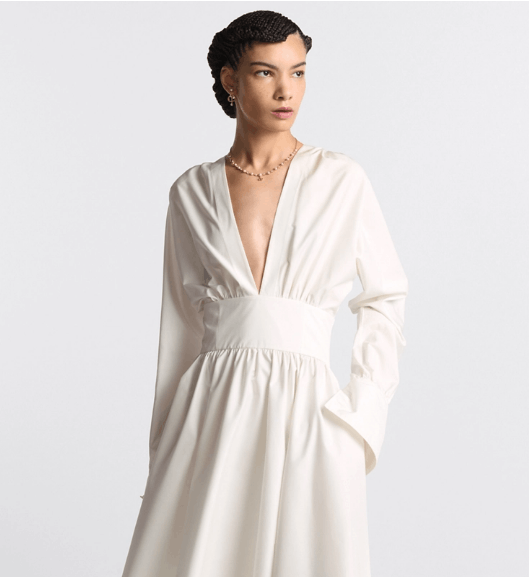 Dior o1w1db10925 441R08 Flared Mid-Length Midi Dress in Ecru Size XS / US 0-2 / IT 36-38 - 6 Thumbnail