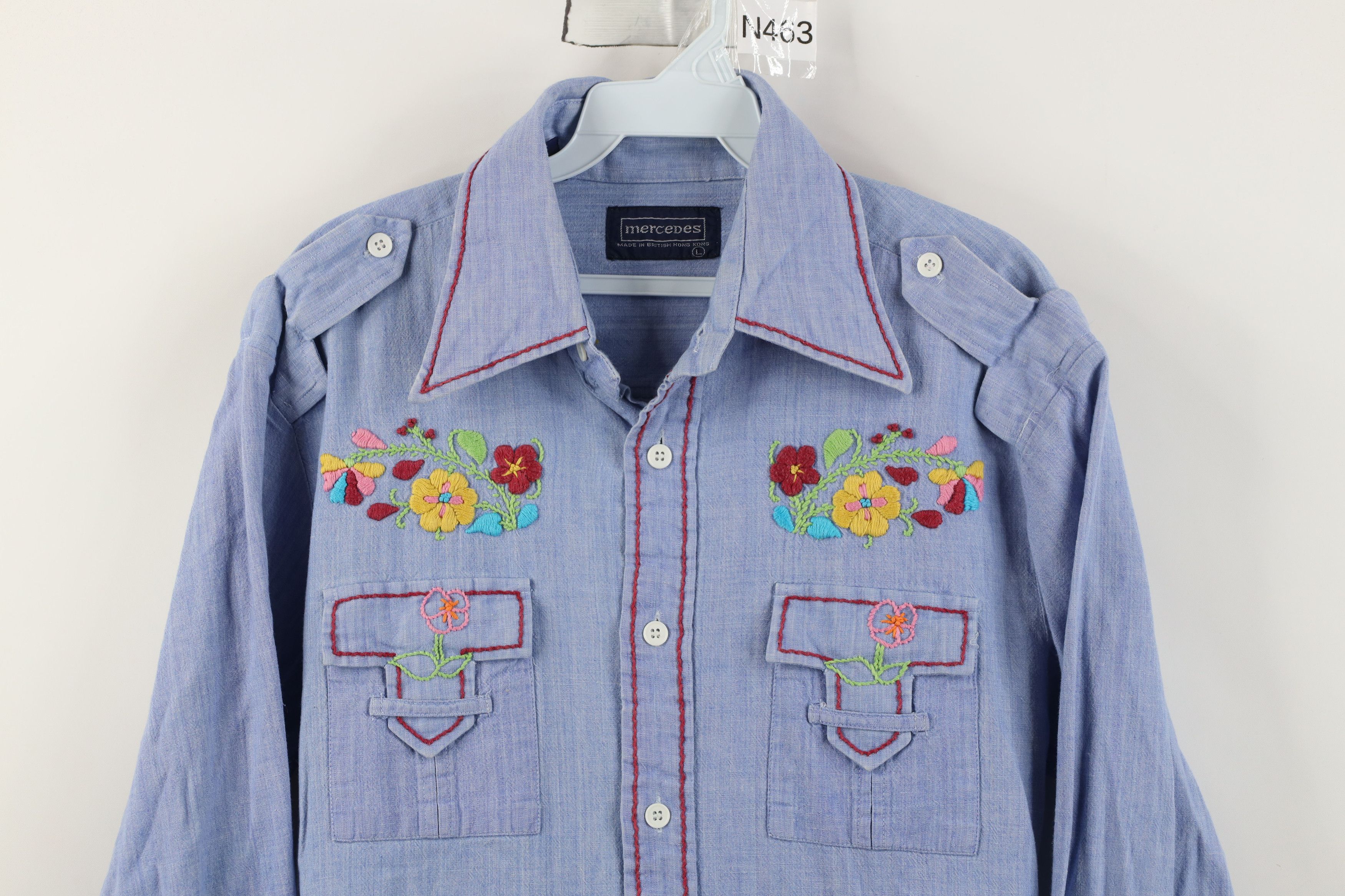 Vintage Vintage 70s Streetwear Embroidered Flower Button Shirt Size L / US 10 / IT 46 - 2 Thumbnail