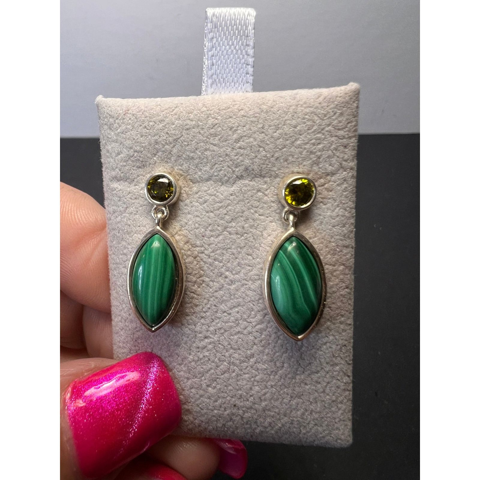 Other Malachite and olive CZ sterling silver earrings Size ONE SIZE - 1 Thumbnail