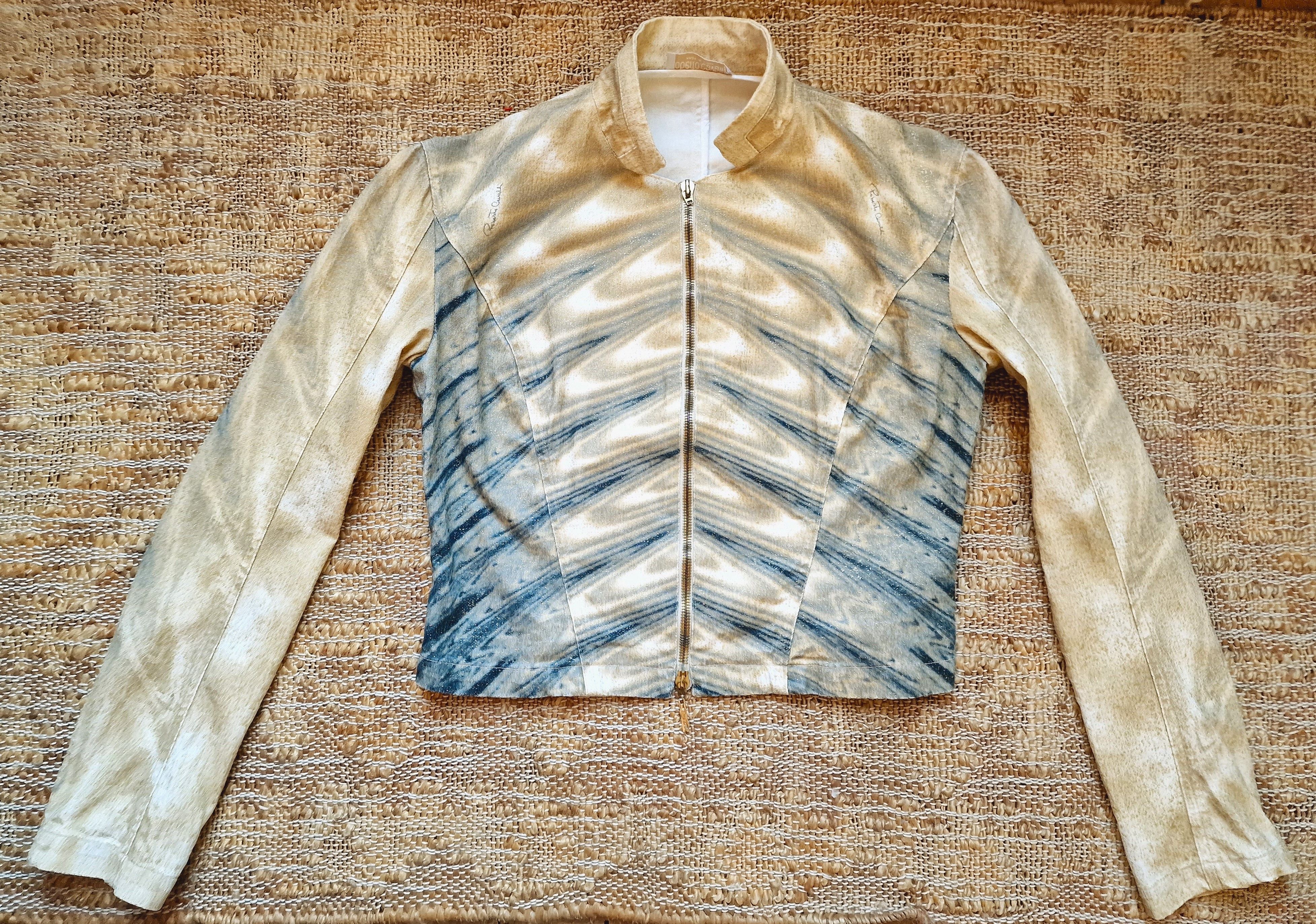 image of Roberto Cavalli Optical Illusion Shiny Sunlight Coat Jacket in Gold Golden Yellow, Women's (Size Me