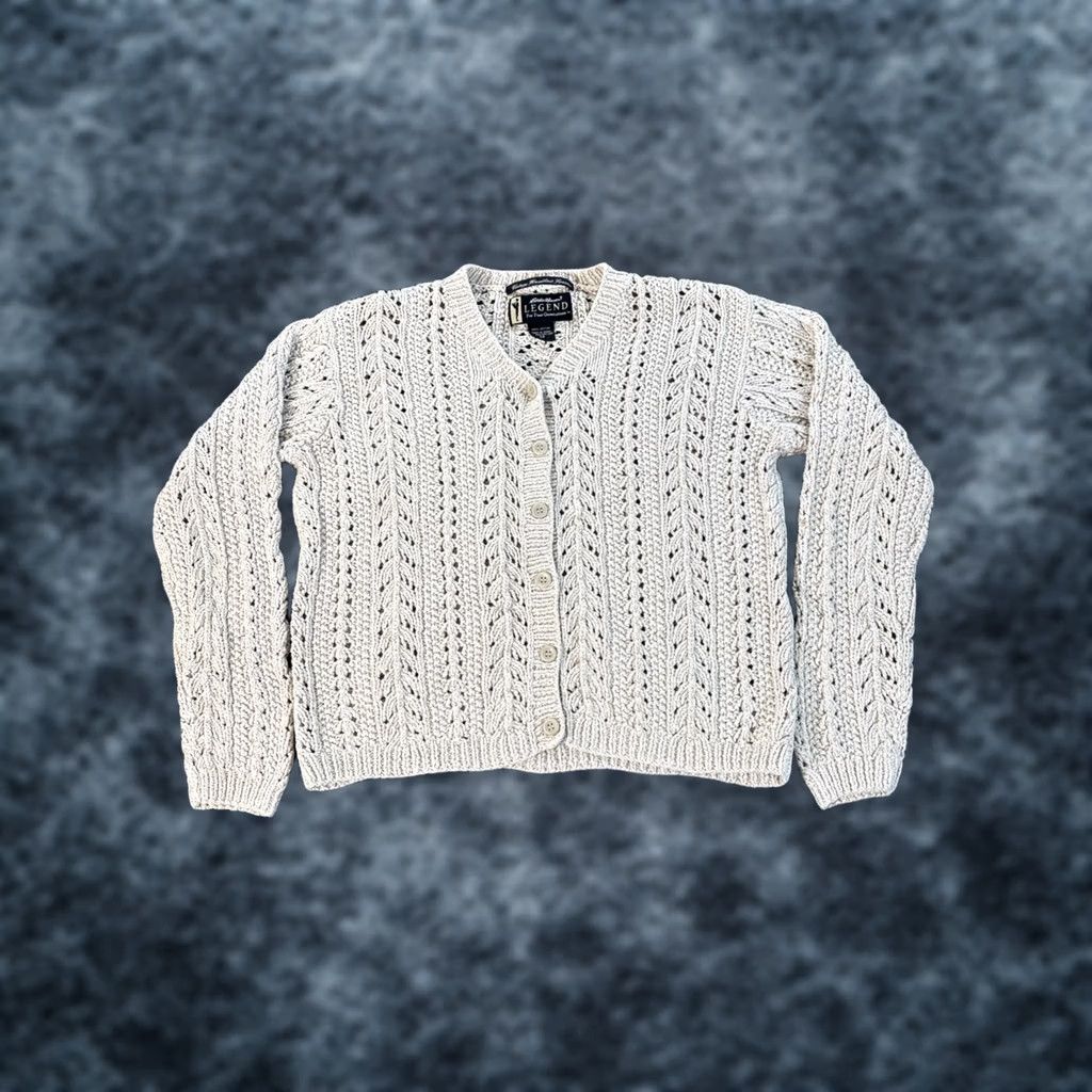 Eddie Bauer VINTAGE Eddie Bauer Cardigan Womens XS Ivory Open-Knit Crochet 90s V-Neck Long Sleeve Cotton Sweater Girls Size XS / US 0-2 / IT 36-38 - 1 Thumbnail
