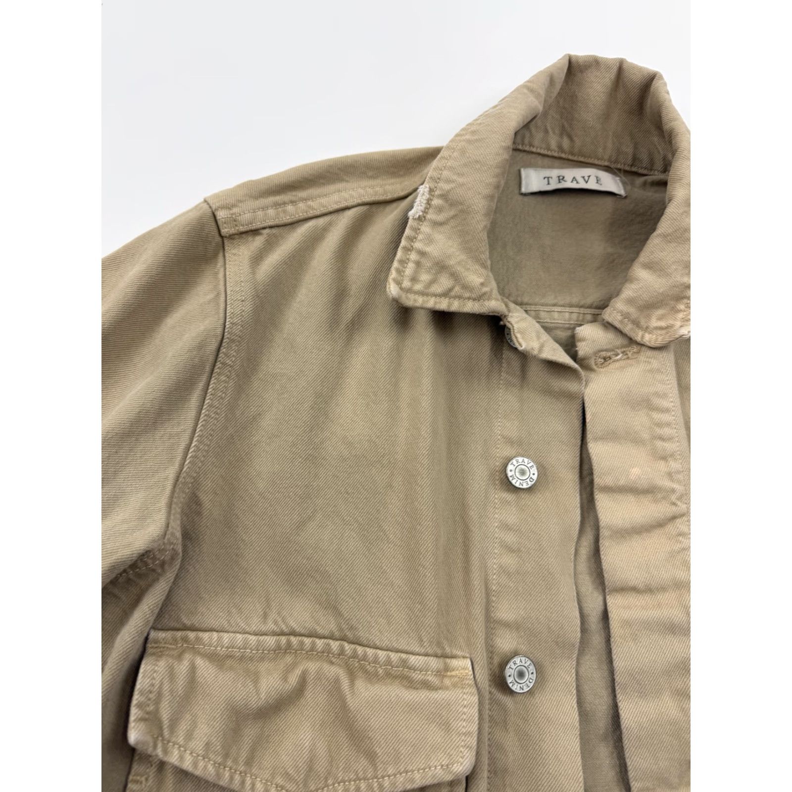 Vintage Trave Jacket Womens Small Beige Jane Cropped Twill Snap Front Utility Chore Size S / US 4 / IT 40 - 5 Thumbnail