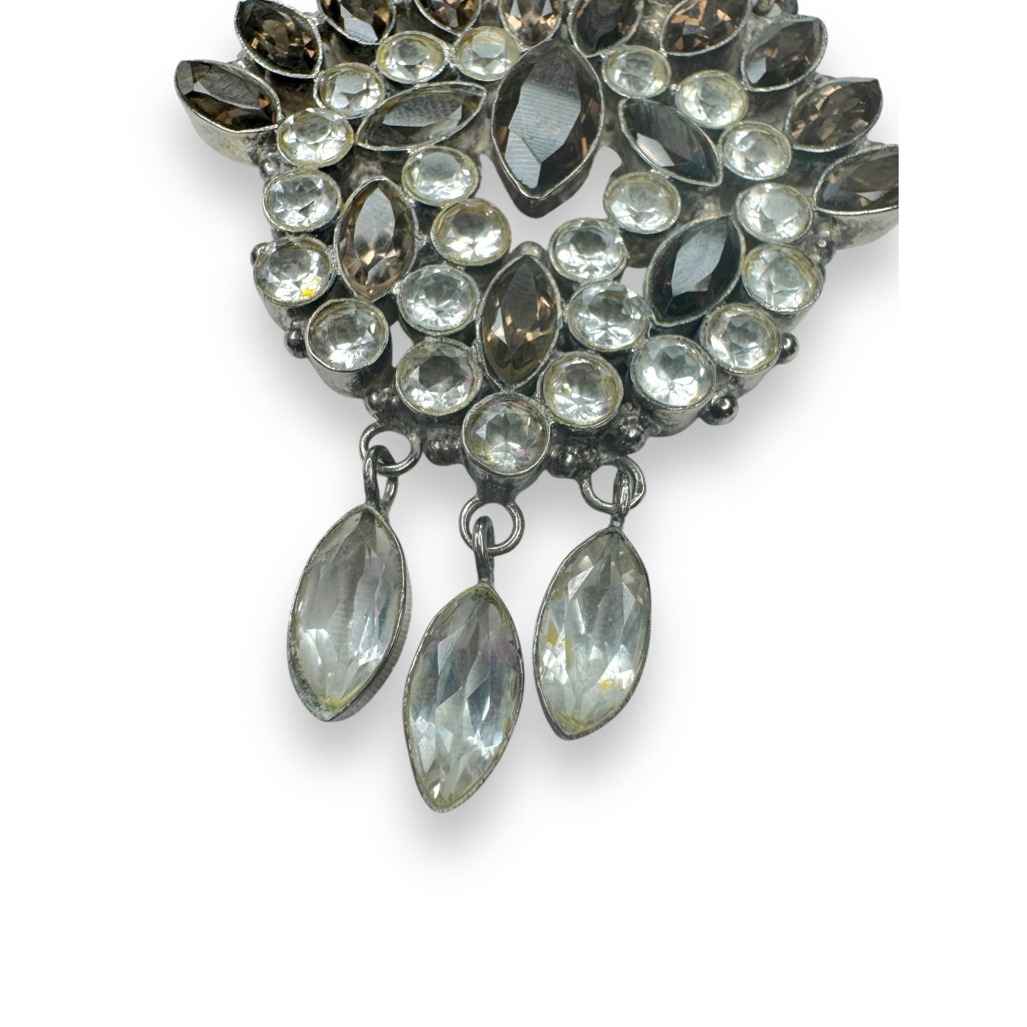 Other Vintage Sterling Silver Smoky Quartz & Crystal Brooch Pin Pe Size ONE SIZE - 13 Thumbnail