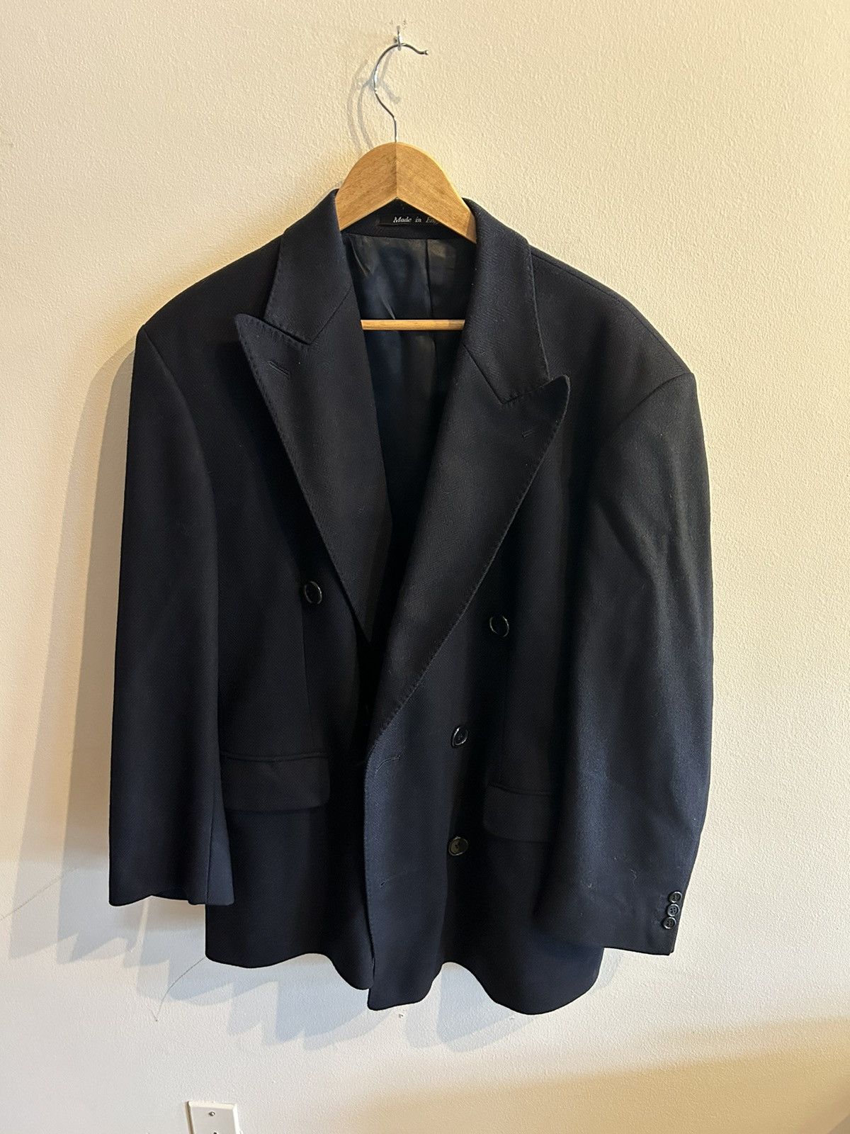 image of Double Breasted Vintage Burberry Coat in Blue, Men's (Size XL)