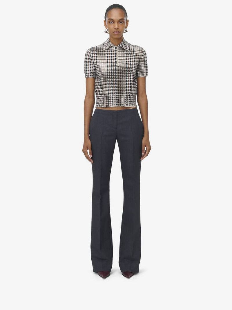 Alexander McQueen o1srvl11e0226 Prince of Wales Bootcut Trousers In Dark Grey Size 26" / US 2 / IT 38 - 2 Thumbnail