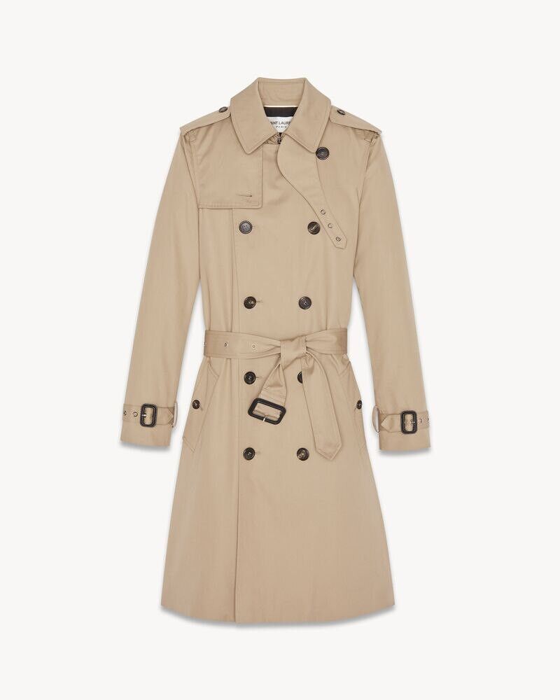 Saint Laurent Paris o1tp1o0125 Trench Coat In Gabardine in Sand Size S / US 4 / IT 40 - 1 Thumbnail