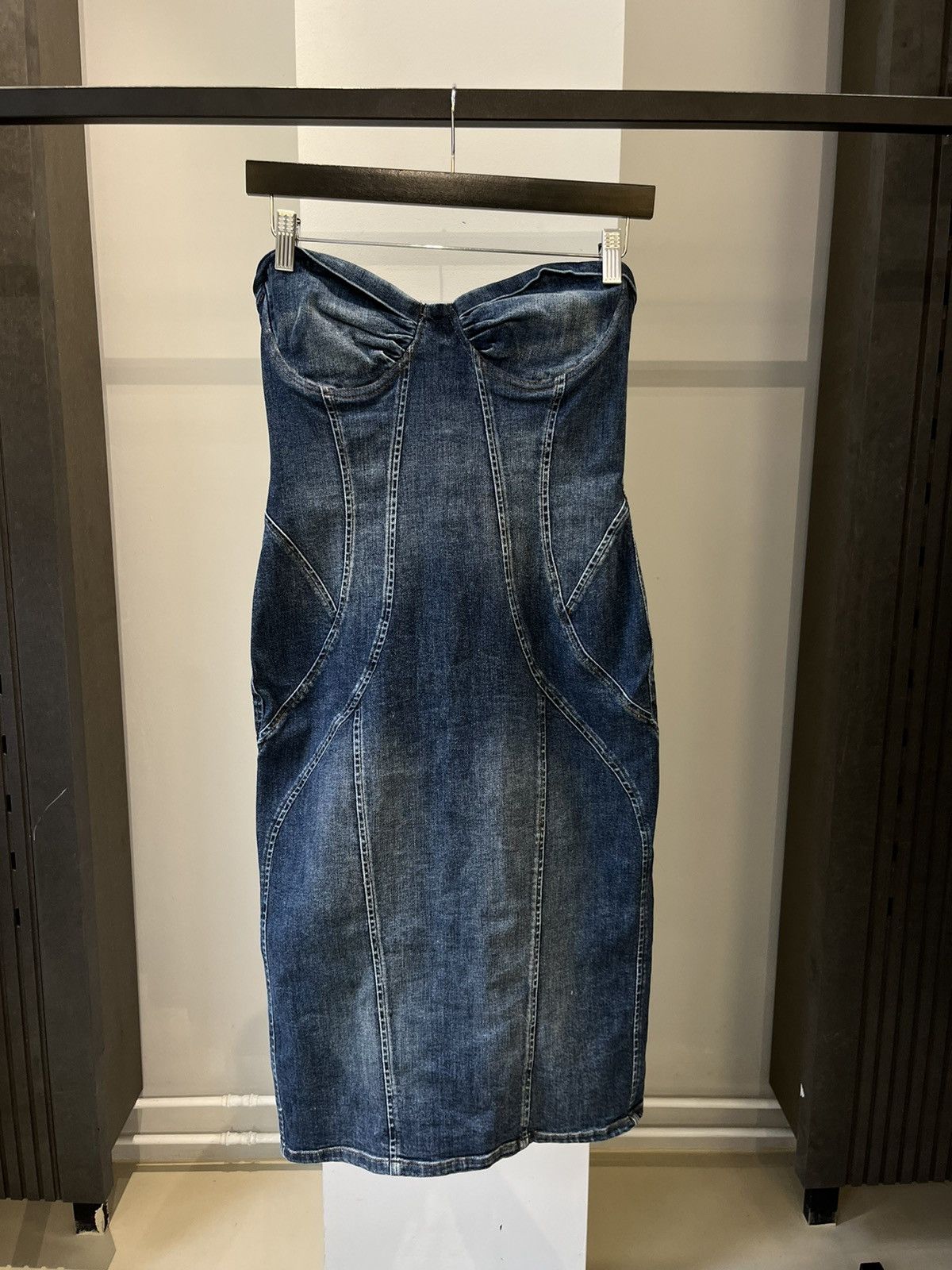 image of Dolce Gabbana Vintage Denim Bustier Dress in Blue, Women's (Size Medium)