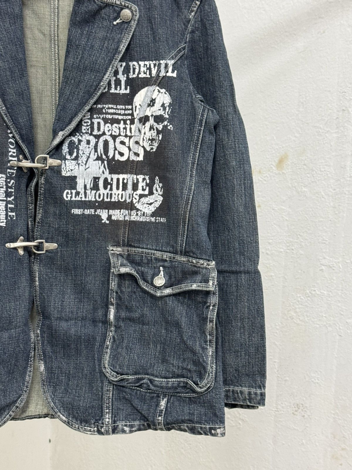 If Six Was Nine 2000s Japanese Brand Skull Punk Denim Blazer Size US L / EU 52-54 / 3 - 3 Thumbnail