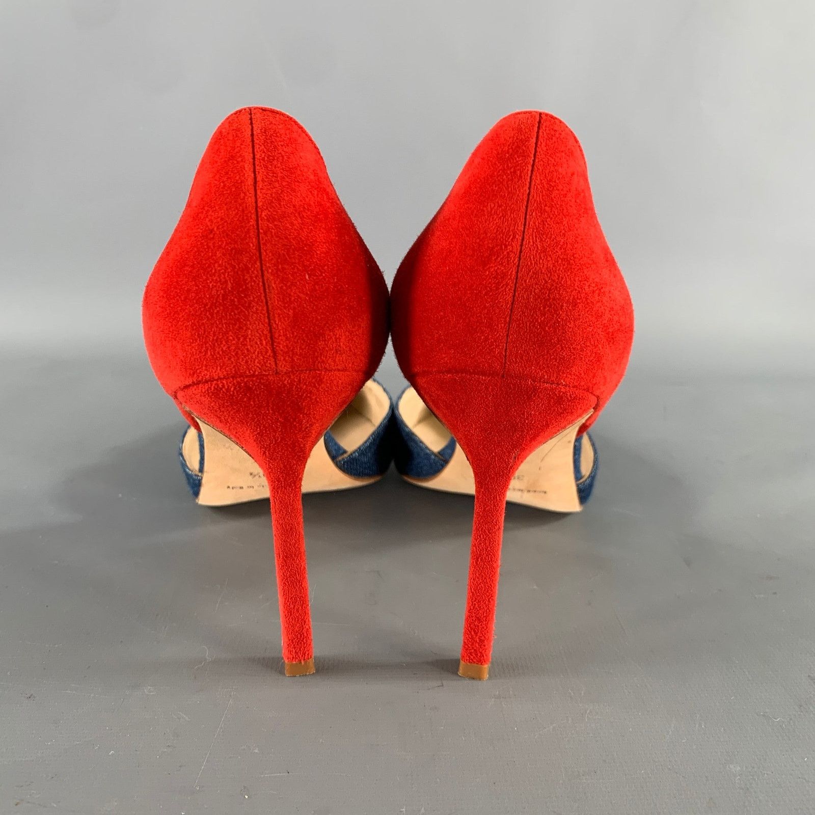 Manolo Blahnik MANOLO BLAHNIK 9.5 Blue Red Suede Two Tone Pointed Toe Pumps Size US 9.5 / IT 39.5 - 3 Thumbnail